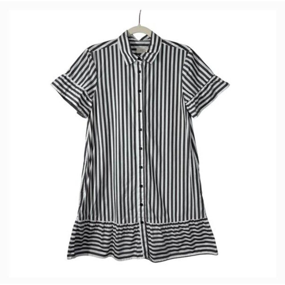 Ann Taylor Loft Women's Gray & White Striped Cotton Dress w Pockets